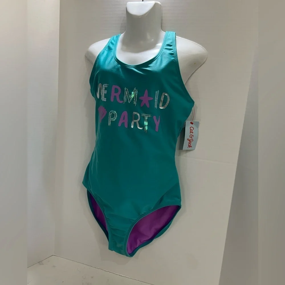 Cat & Jack Kids Mermaid Party Swimsuit - Teal and Purple